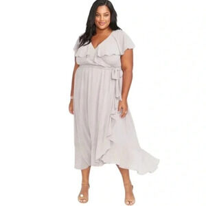 NWT Show Me Your Mumu Jess Ruffle MIdi Dress Grey Chiffon Size XXL